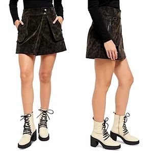 ✨RARE NWT Free People Vegan Suede & Leather Look Black & Choc Brown Skirt Soft🤩